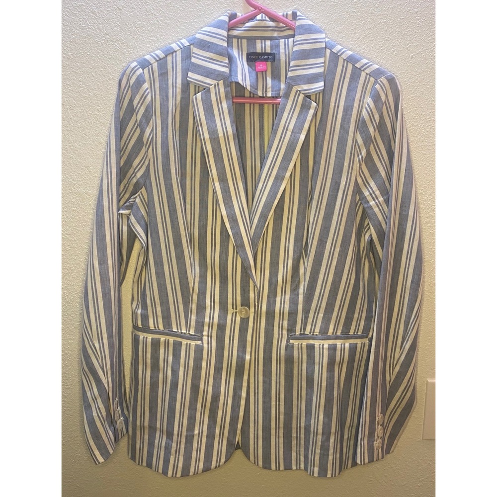 Vince Camuto Blue, White & Tan Striped Blazer